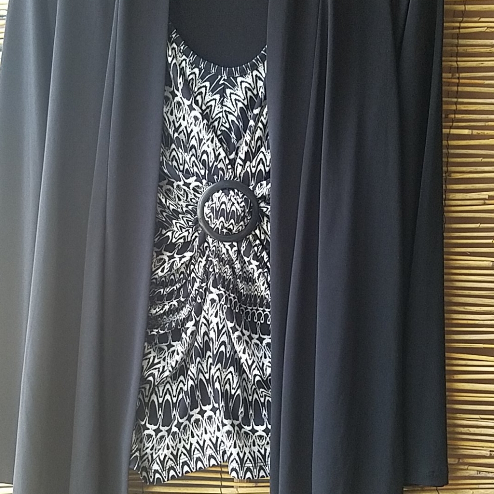 Simply French hi-low Blouse Cardigan Black & White - Picture 2 of 7